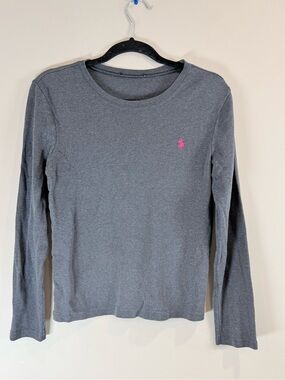 🔥Ralph Lauren Charcoal Gray Long Sleeve Tee with Pink Logo Size S EUC🔥